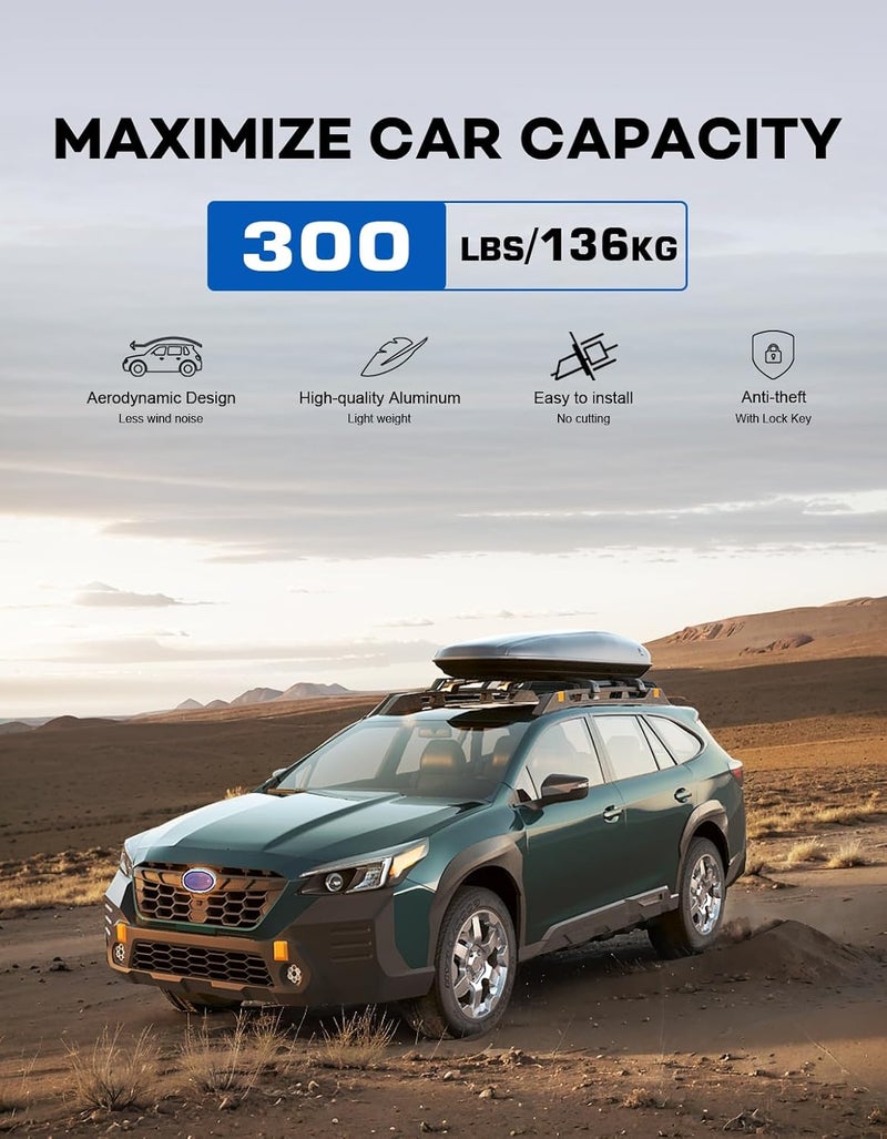 wonderdriver 300lbs Roof Rack Cross Bars Compatible with Subaru Outback Wilderness 2022-2026 (Only Fit Wilderness), Lockable Aluminum Adjustable Roof Rails Crossbars Black Rooftop - Image 3